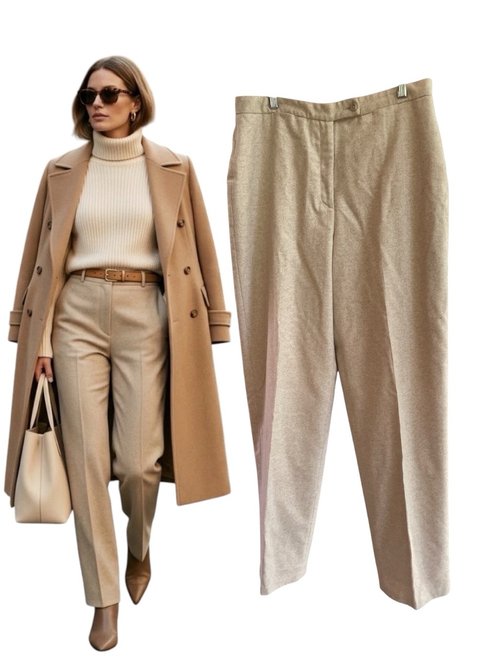 Isabella Bird Wool Silk Blend Pants Cream Ivory Italy Size 14 High Rise Trouser